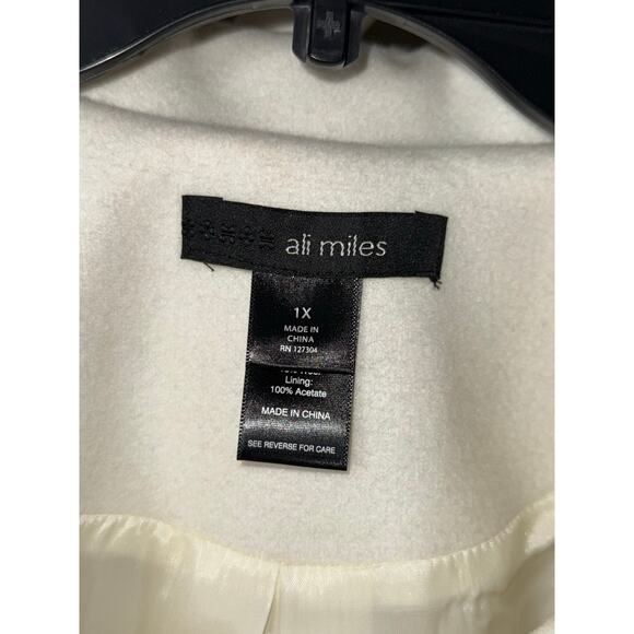 Ali Miles Swing Coat Women Plus Size 1X White Wool A-Line Ruffles Pockets Artsy - Picture 4 of 11